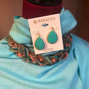 Braided multicolored bead choker and earrings